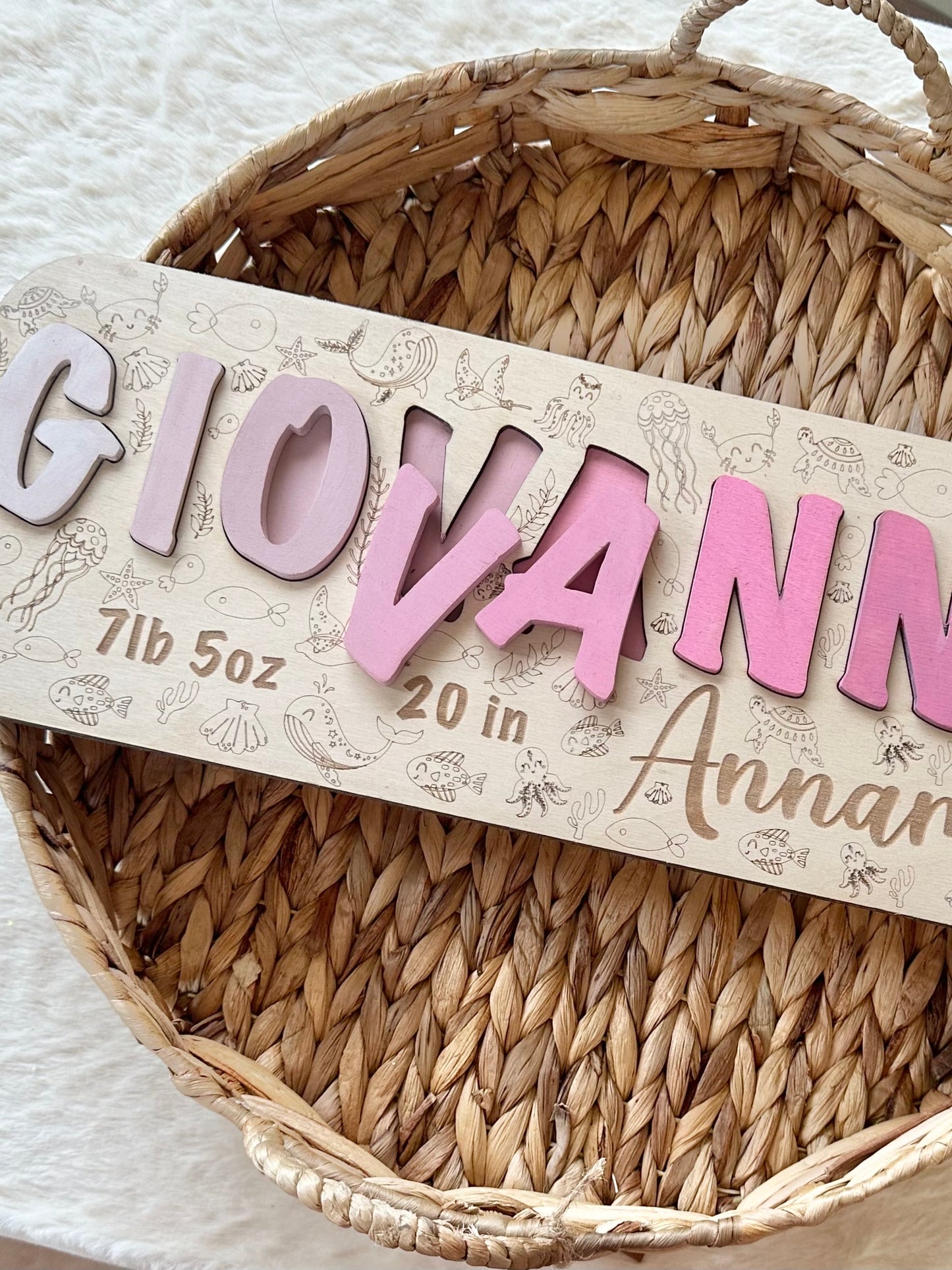 Name Wood Puzzle Name Sign Gift Puzzle Decor Baby New Born Gift Baby Birth Stats Sign Under The Sea Theme Sea Animals  Hospital Sign Shower