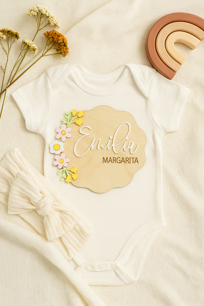 Placa Personalizada con Nombre y Flores