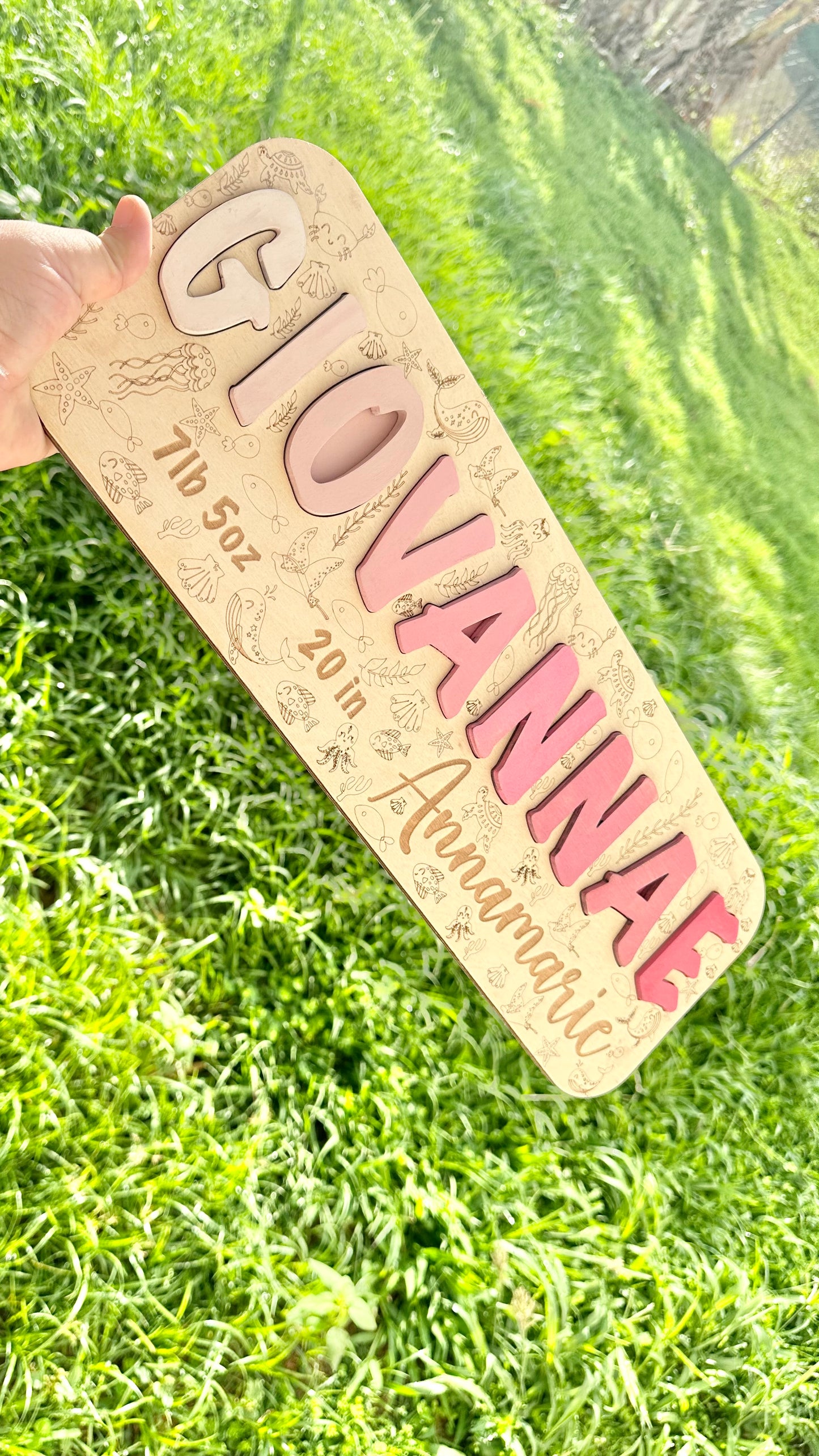 Name Wood Puzzle Name Sign Gift Puzzle Decor Baby New Born Gift Baby Birth Stats Sign Under The Sea Theme Sea Animals  Hospital Sign Shower