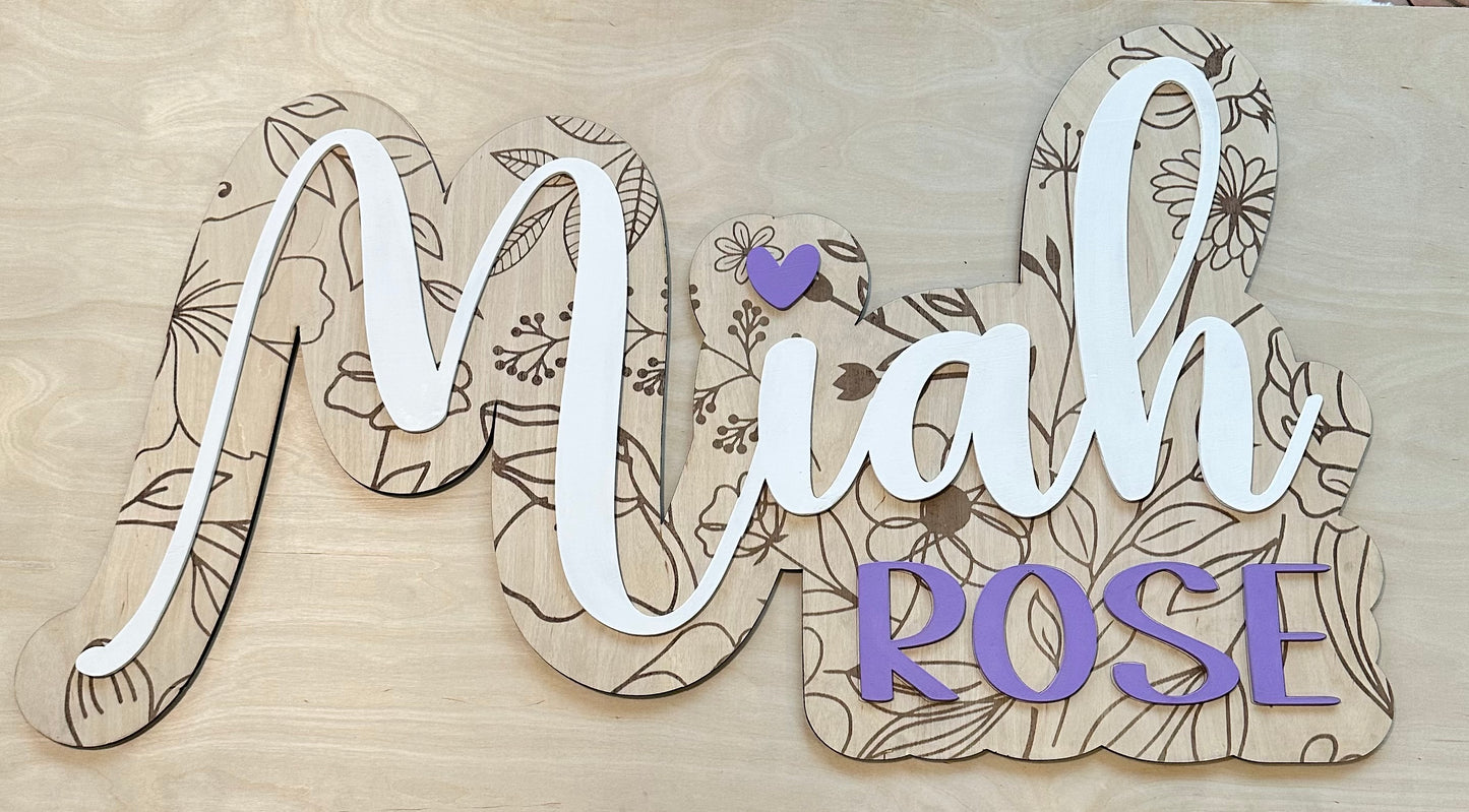 Boho Floral Engraved Name