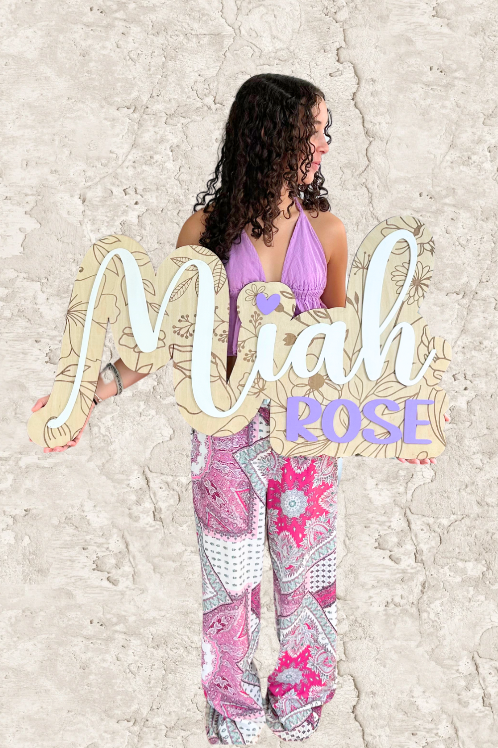 Boho Floral Engraved Name