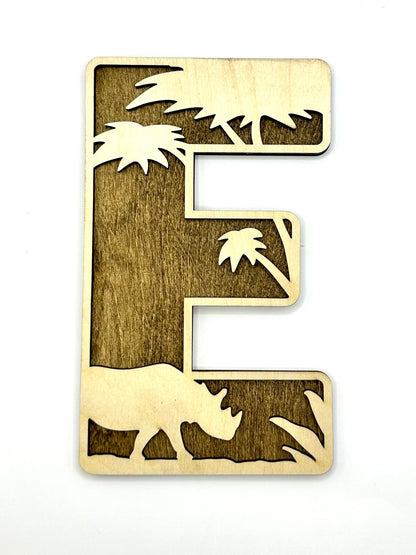 Safari Animal Name Sign Letter Wood Decor Jungle Initial Rustic Boho Bedroom Wall Baby Nursery Art Door Kids Room Toddler Name Wall Decor