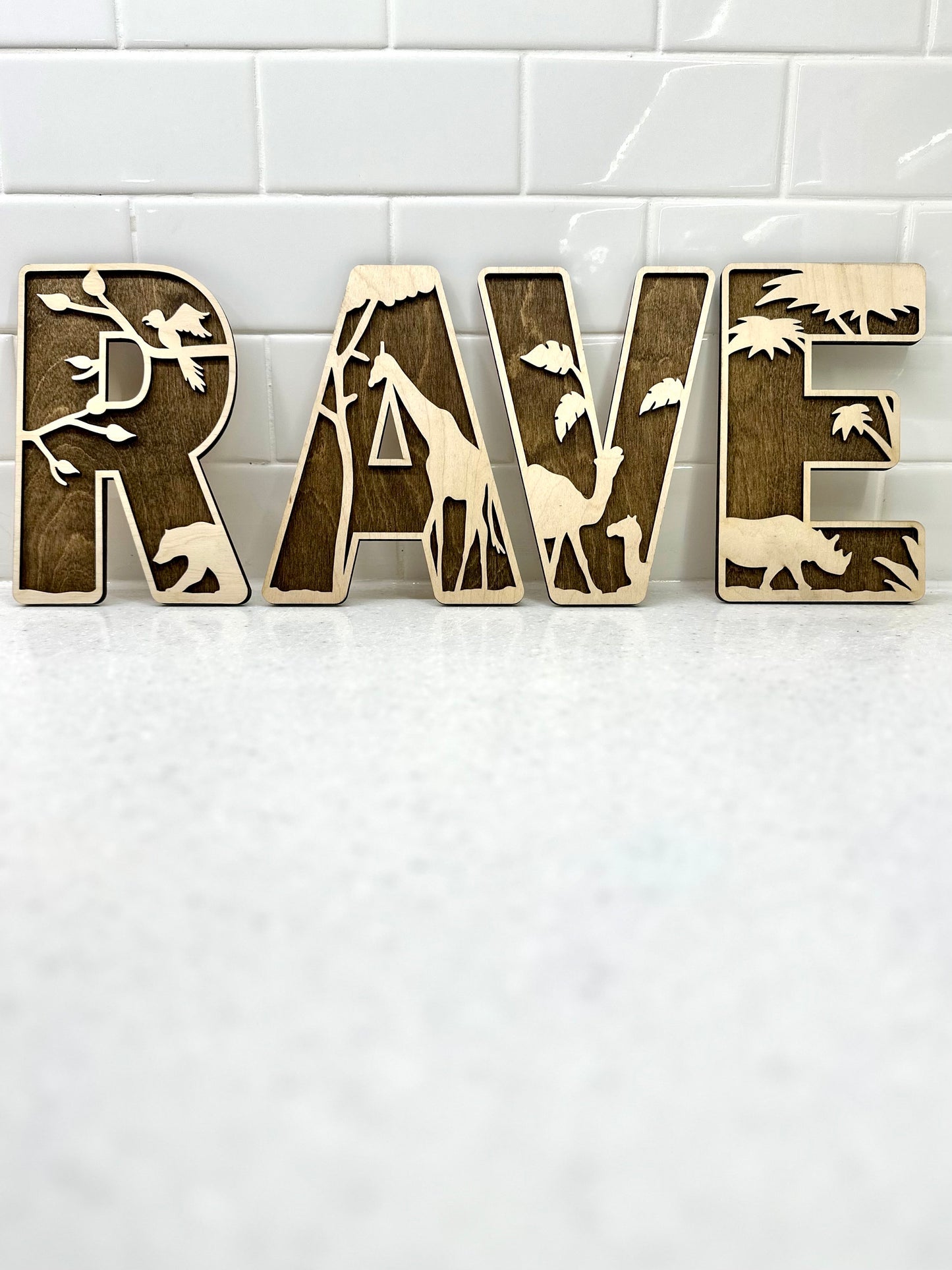 Safari Animal Name Sign Letter Wood Decor Jungle Initial Rustic Boho Bedroom Wall Baby Nursery Art Door Kids Room Toddler Name Wall Decor