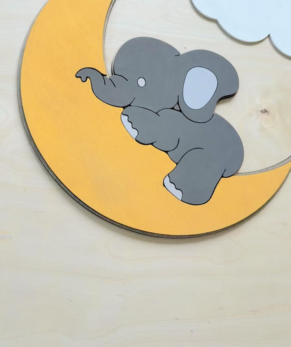 Elefante en la Luna con Nombre Madera 3D